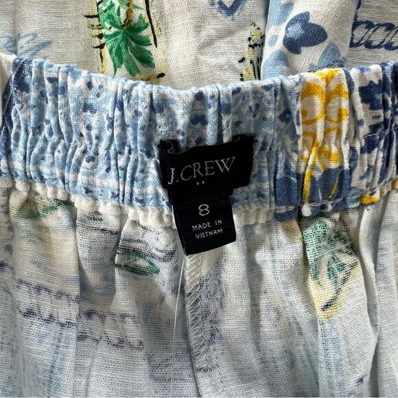 NWT J. Crew  Printed Elastic-back Linen Blend Pleated Shorts in Blue/Green - Picture 8 of 9